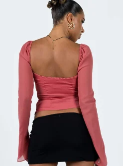 Princess Polly Pavel Long Sleeve Satin Top Red Outlet