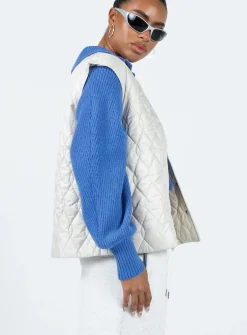 Princess Polly Pazo Puffer Vest  Beige Clearance