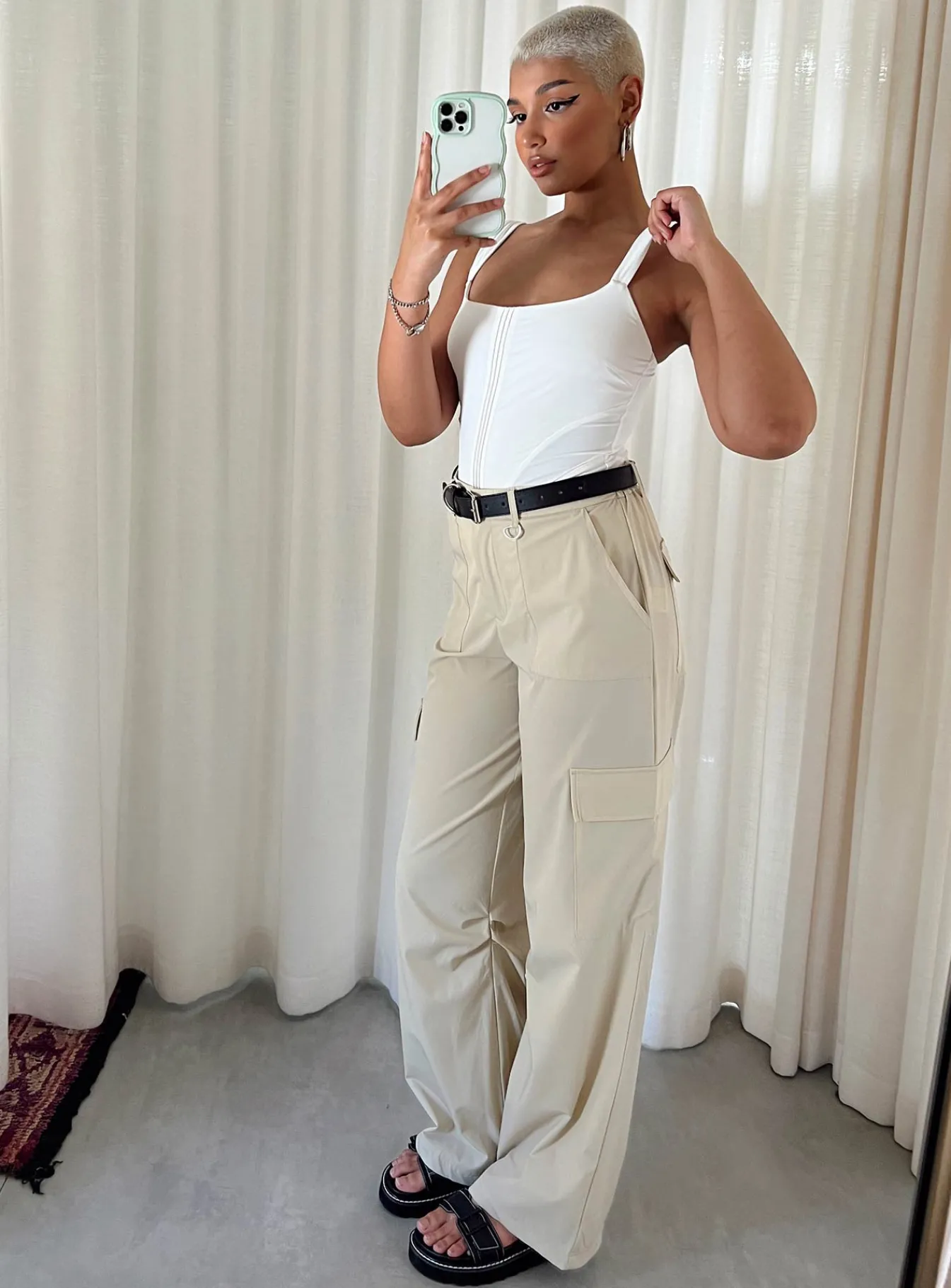 Princess Polly Pegley Nylon Cargo Pants Beige Hot