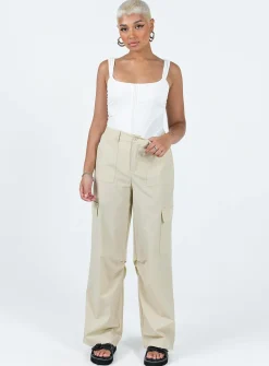 Princess Polly Pegley Nylon Cargo Pants Beige Hot