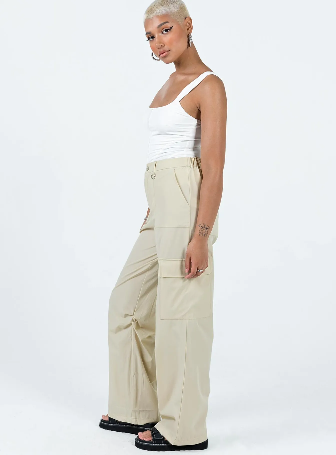 Princess Polly Pegley Nylon Cargo Pants Beige Hot