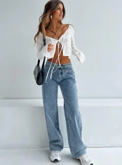 Princess Polly Pemberton Jeans Mid Wash Denim   Blue Clearance