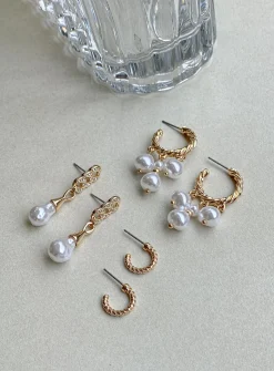 Princess Polly Pennard Pearl Earring Pack/ White   Gold Best Sale