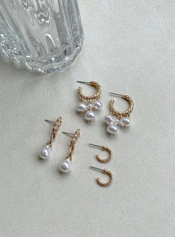 Princess Polly Pennard Pearl Earring Pack/ White   Gold Best Sale