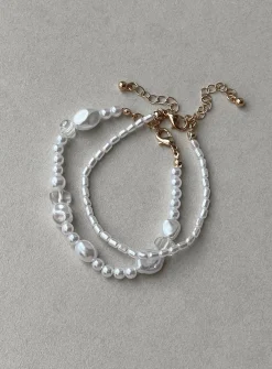 Princess Polly Petra Pearl Bracelet Set/ White   Gold Cheap