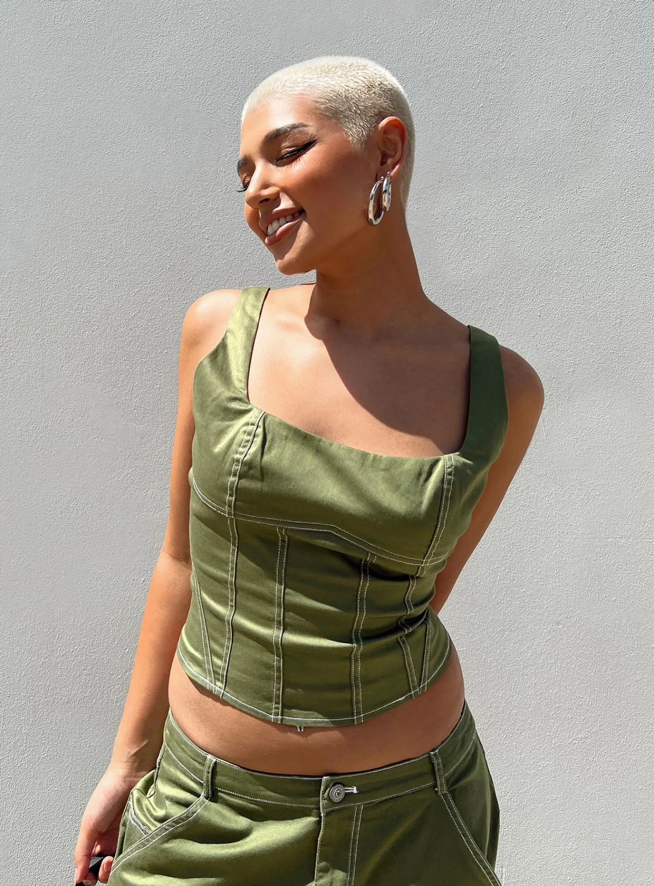 Princess Polly Phena Contrast Corset Top Green Flash Sale