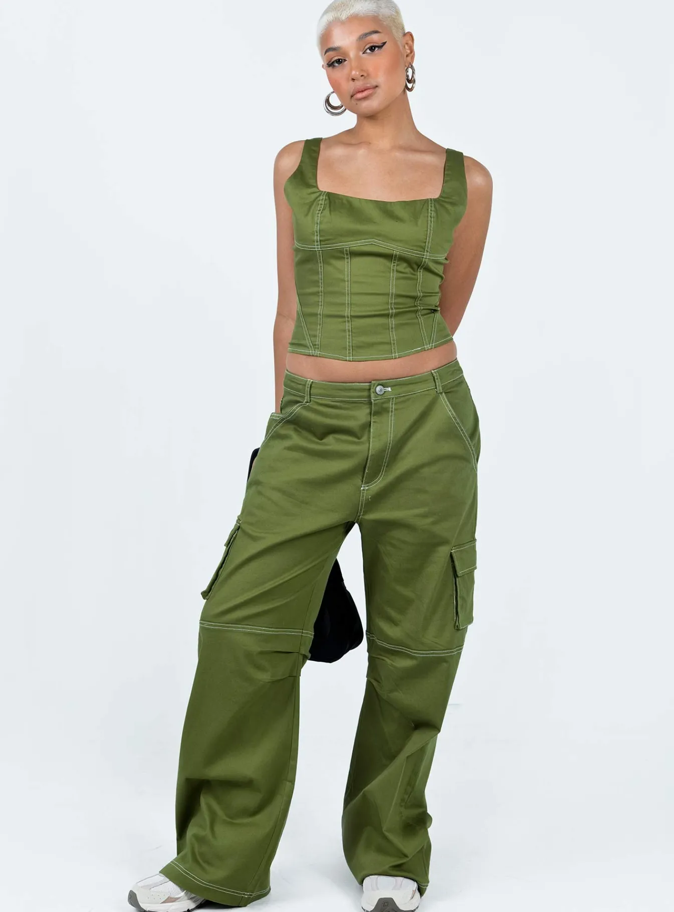 Princess Polly Phena Contrast Corset Top Green Flash Sale