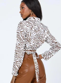 Princess Polly Philipa Long Sleeve Top  Zebra Sale