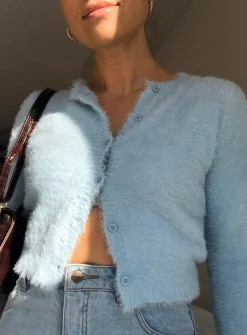 Princess Polly Phoebe Cropped Cardigan  Blue Hot