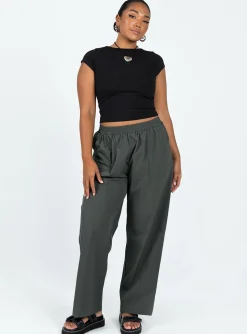 Princess Polly Plevna Nylon Pants  Olive Clearance
