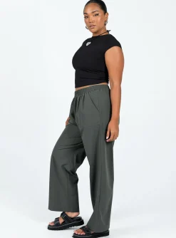 Princess Polly Plevna Nylon Pants  Olive Clearance