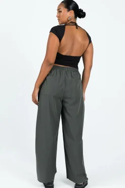 Princess Polly Plevna Nylon Pants  Olive Clearance