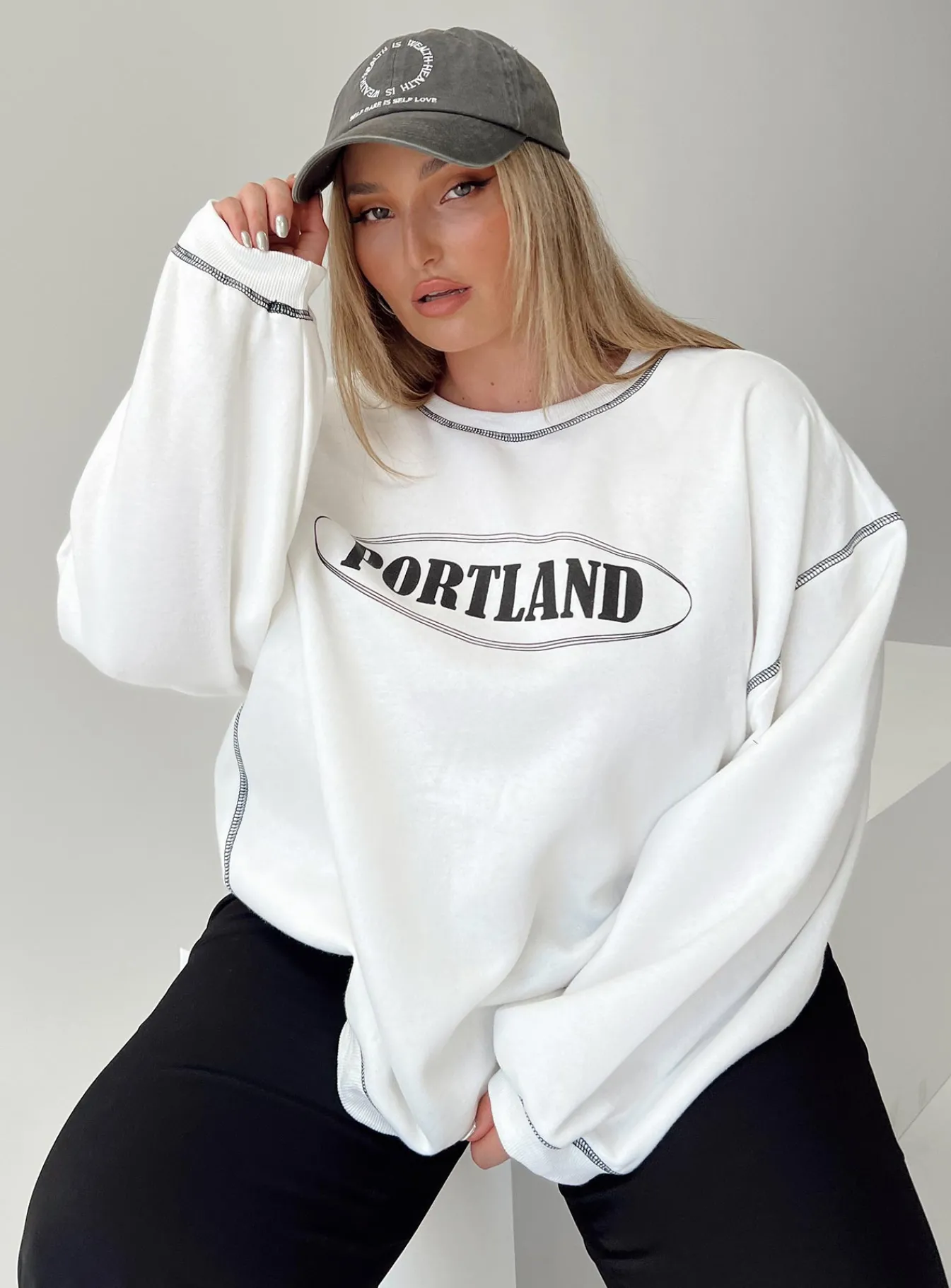 Princess Polly Portland Oversized Sweatshirtcurve White Best Sale