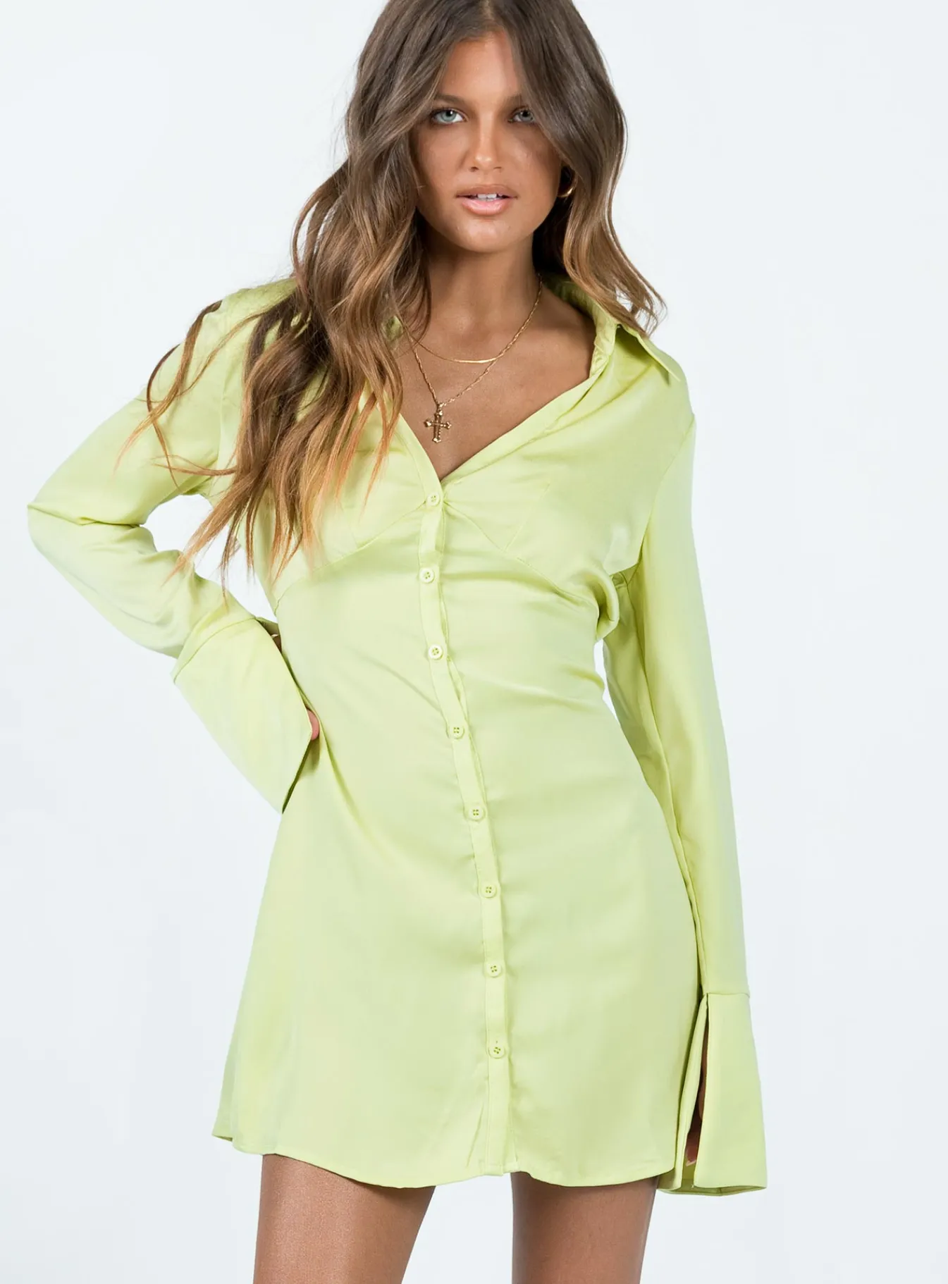 Princess Polly Posy Long Sleeve Mini Dress Green Best