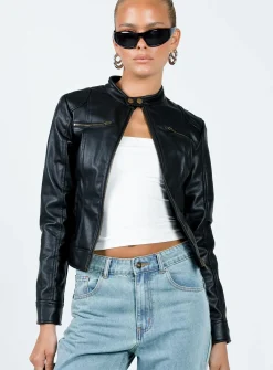 Princess Polly Pottsville Faux Leather Moto Jacket  Black Online