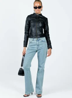 Princess Polly Pottsville Faux Leather Moto Jacket  Black Online