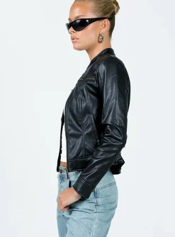 Princess Polly Pottsville Faux Leather Moto Jacket  Black Online