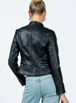 Princess Polly Pottsville Faux Leather Moto Jacket  Black Online