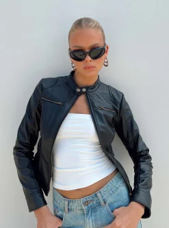 Princess Polly Pottsville Faux Leather Moto Jacket  Black Online