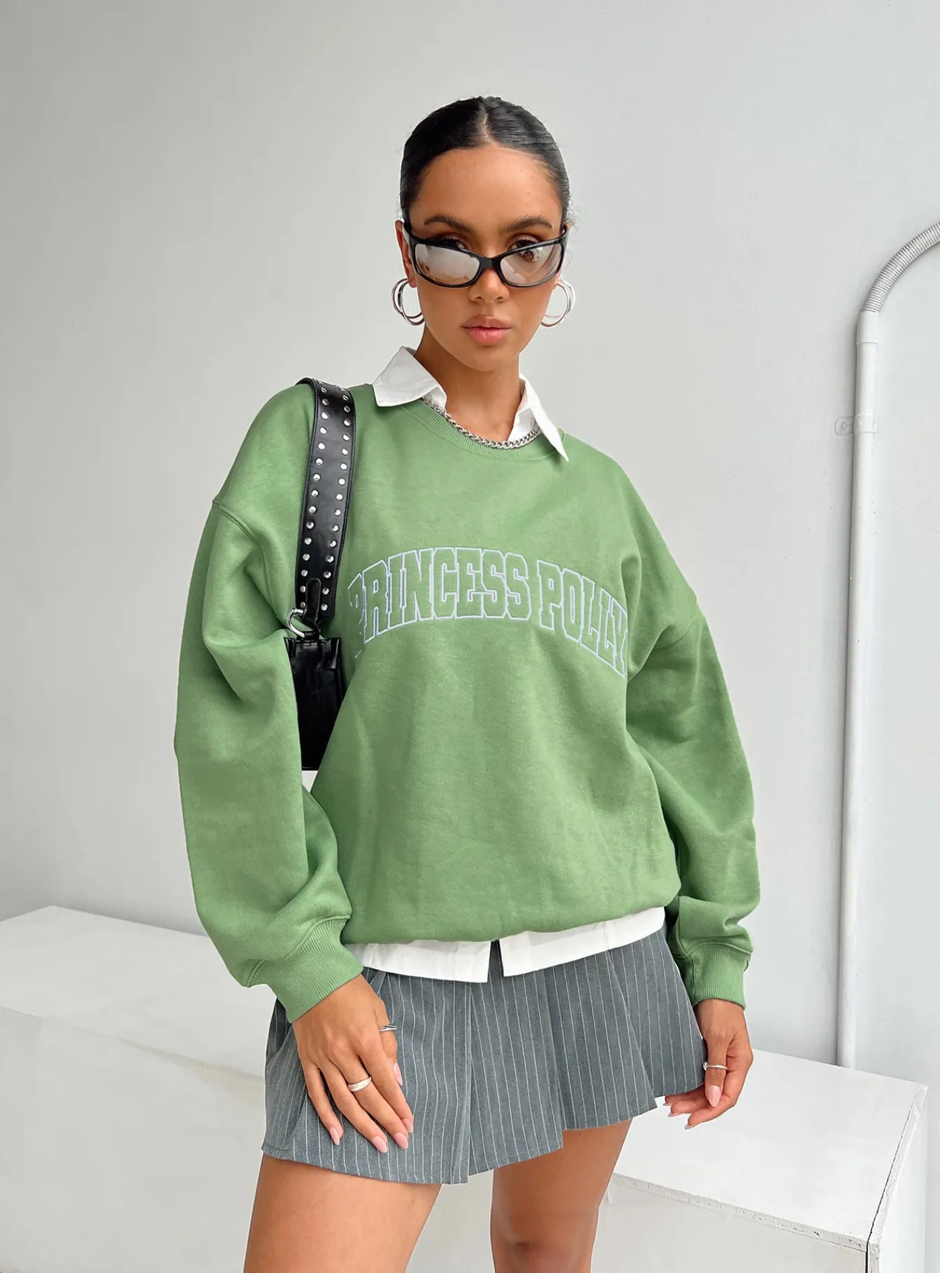 Princess Polly Crewneck Sweatshirt Collegiate Text Green Outlet