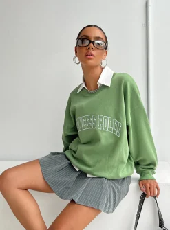 Princess Polly Crewneck Sweatshirt Collegiate Text Green Outlet