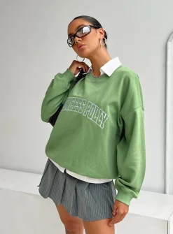 Princess Polly Crewneck Sweatshirt Collegiate Text Green Outlet