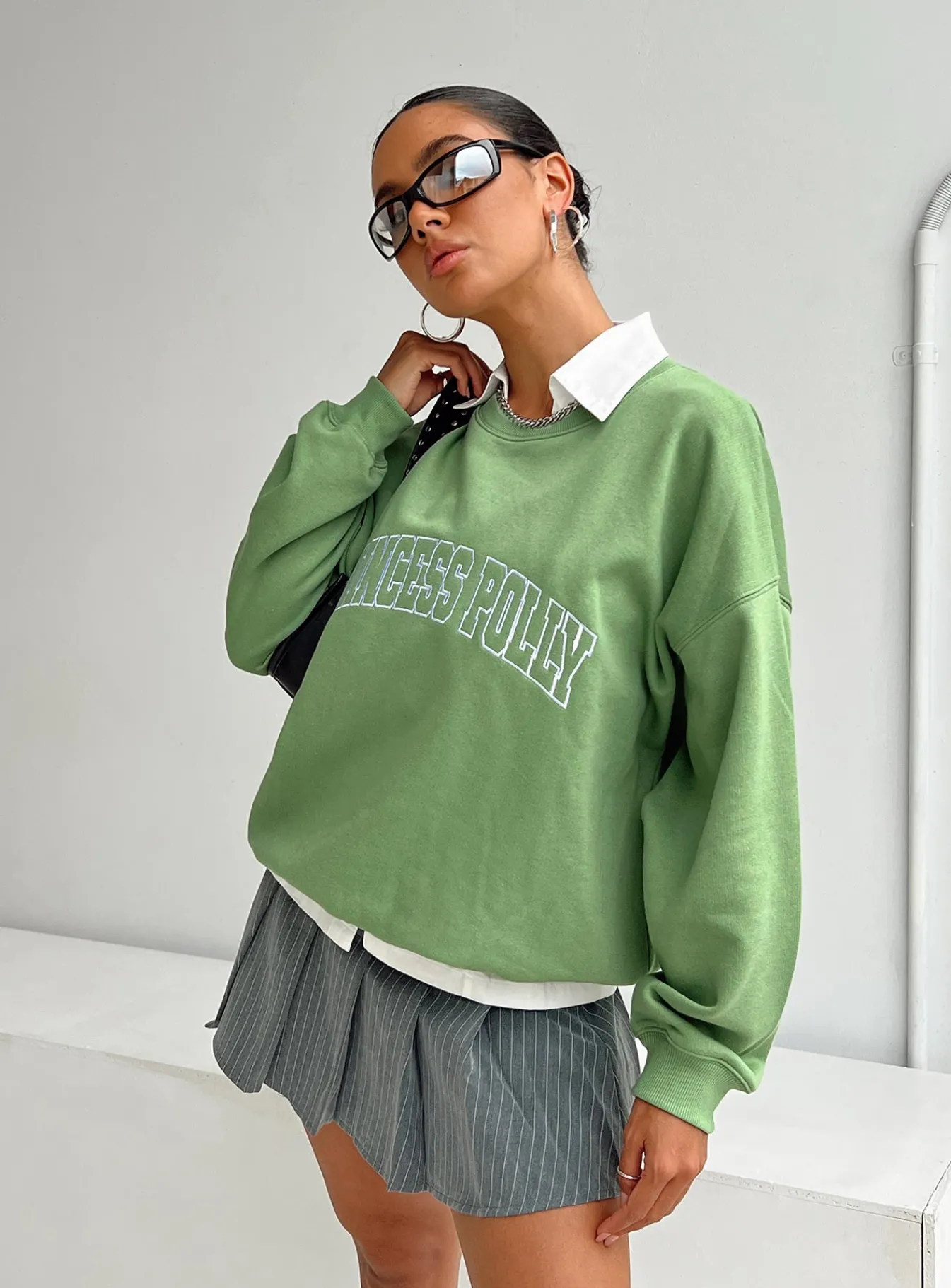 Princess Polly Crewneck Sweatshirt Collegiate Text Green Outlet