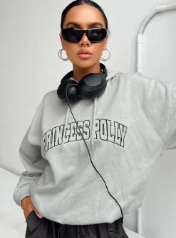 Princess Polly Hoodie Sweatshirt Collegiate Text  Grey / Green Sale