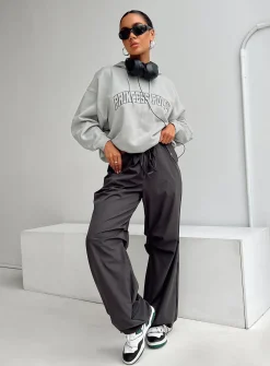Princess Polly Hoodie Sweatshirt Collegiate Text  Grey / Green Sale