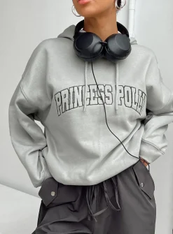 Princess Polly Hoodie Sweatshirt Collegiate Text Grey / Green Sale