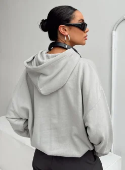 Princess Polly Hoodie Sweatshirt Collegiate Text Grey / Green Sale