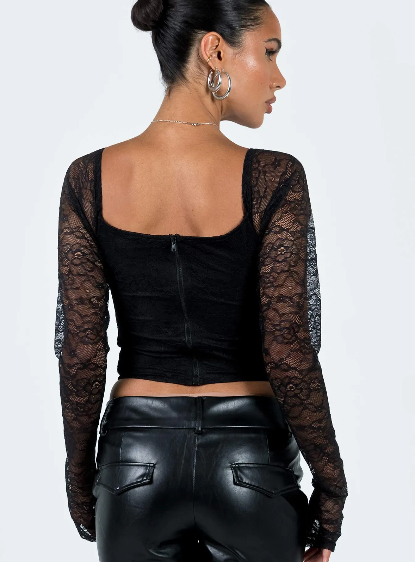 Princess Polly Purnell Long Sleeve Lace Top Black Flash Sale