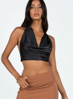 Princess Polly Puzo Halter Top  Black Clearance