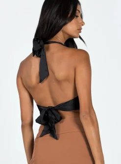 Princess Polly Puzo Halter Top  Black Clearance