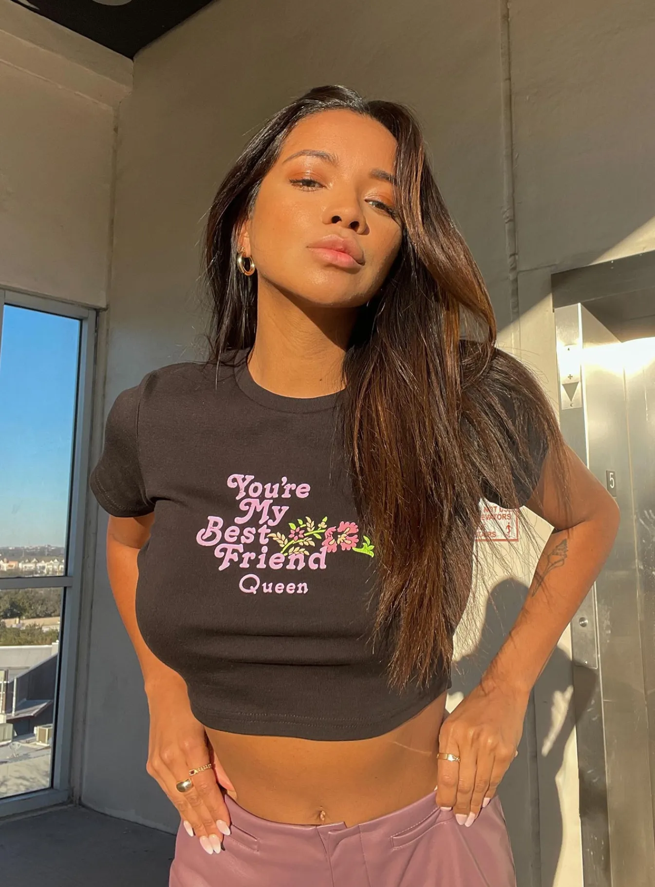 Princess Polly Queen You'Re My Best Friend Cropped Tee Black New