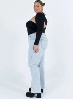 Princess Polly Queenstown Straight Leg Jeans Light Wash Denim Curve Blue Clearance
