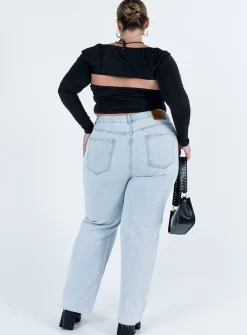 Princess Polly Queenstown Straight Leg Jeans Light Wash Denim Curve Blue Clearance