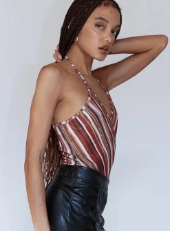 Princess Polly Quinn Bodysuit  Orange Multi Hot