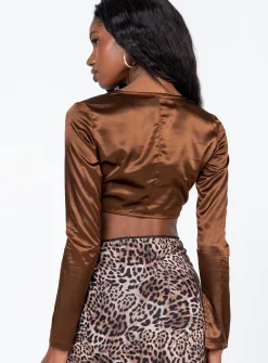 Princess Polly Raelle Long Sleeve Top  Brown Hot