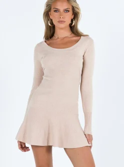 Princess Polly Rafter Long Sleeve Mini Dress  Beige Store