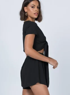 Princess Polly Ragnar Tie Front Romper  Black Outlet