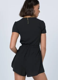 Princess Polly Ragnar Tie Front Romper  Black Outlet
