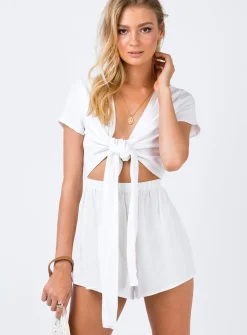 Princess Polly Ragnar Tie Front Romper  White Store
