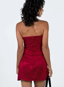 Princess Polly Ramie Strapless Mini Dress Burgundy Fashion