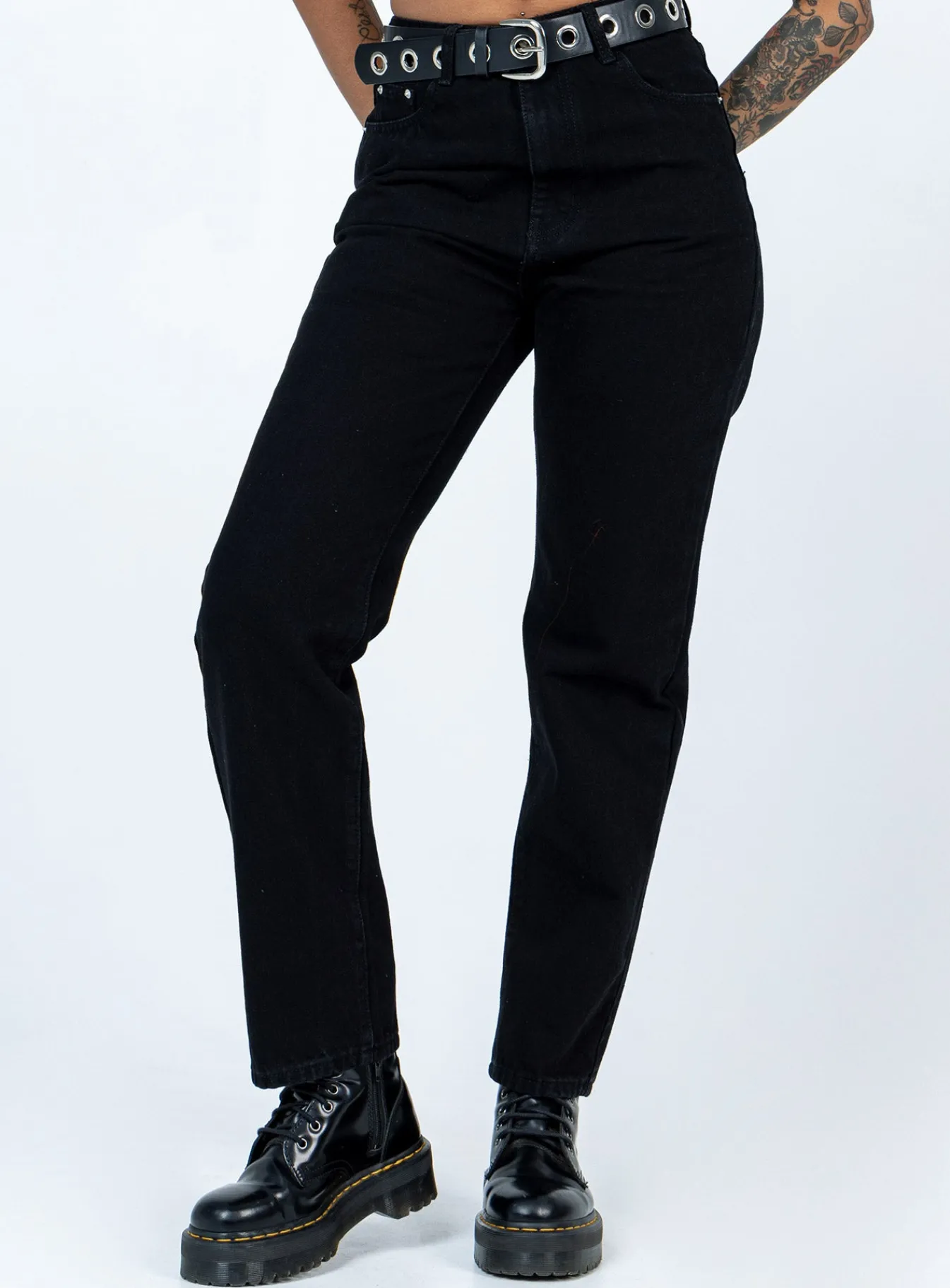 Princess Polly Raquelle Straight Leg Denim Jeans Black Sale