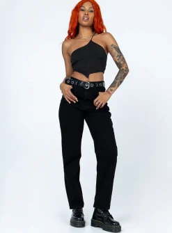Princess Polly Raquelle Straight Leg Denim Jeans  Black Sale
