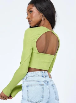 Princess Polly Rayna Long Sleeve Top  Green New