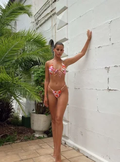 Princess Polly Recycled Nylon Summer Bikini Top/ Pink Florala   White Fashion