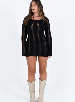 Princess Polly Regie Long Sleeve Mini Dress Black Discount