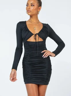 Princess Polly Remine Long Sleeve Mini Dress  Black Best Sale